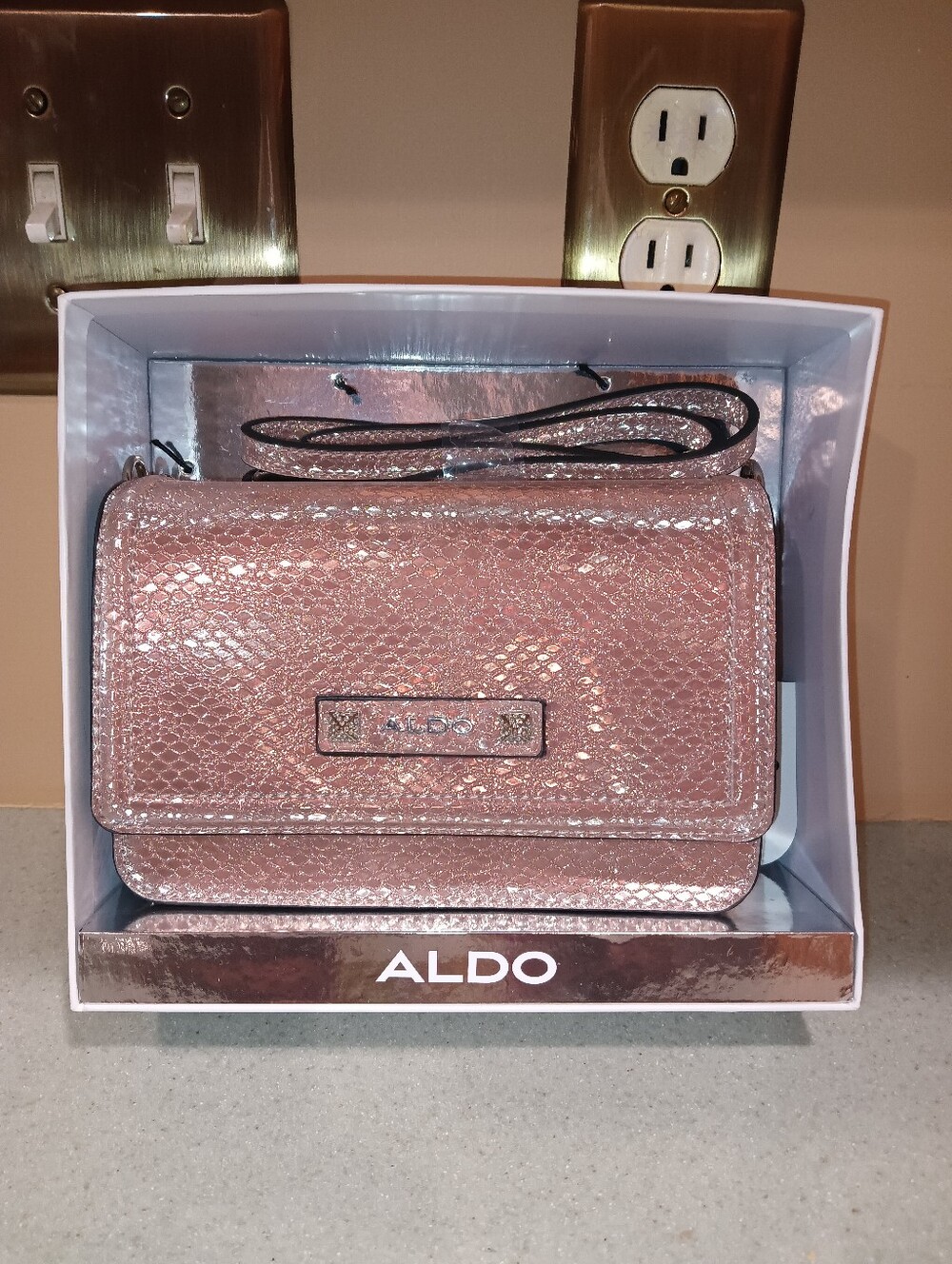 ALDO Shimmering Metallic Pink Rose Crossbody Bag